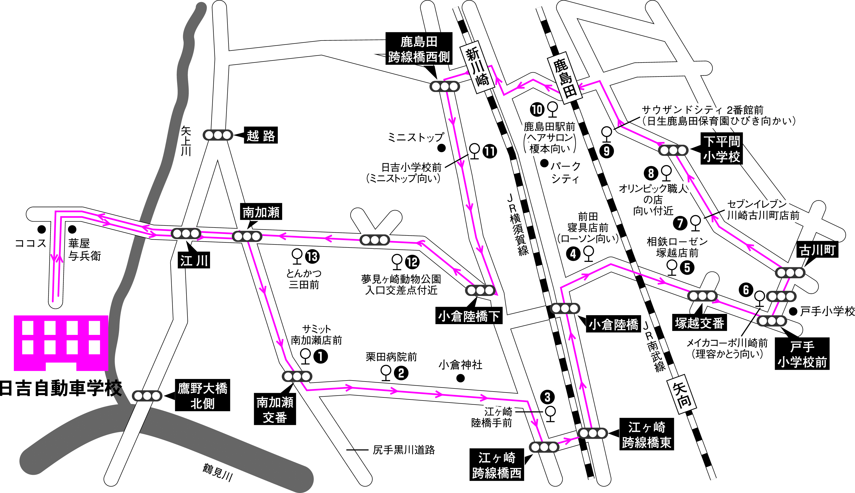 塚越・鹿島田線線路線図