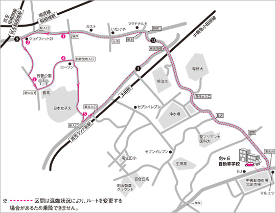 京王稲田堤線バス路線図